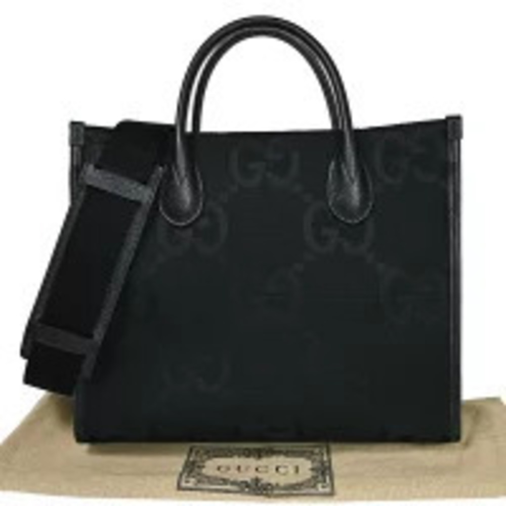 Gucci Jumbo GG Shoulder Handbag Canvas Leather Black Silver